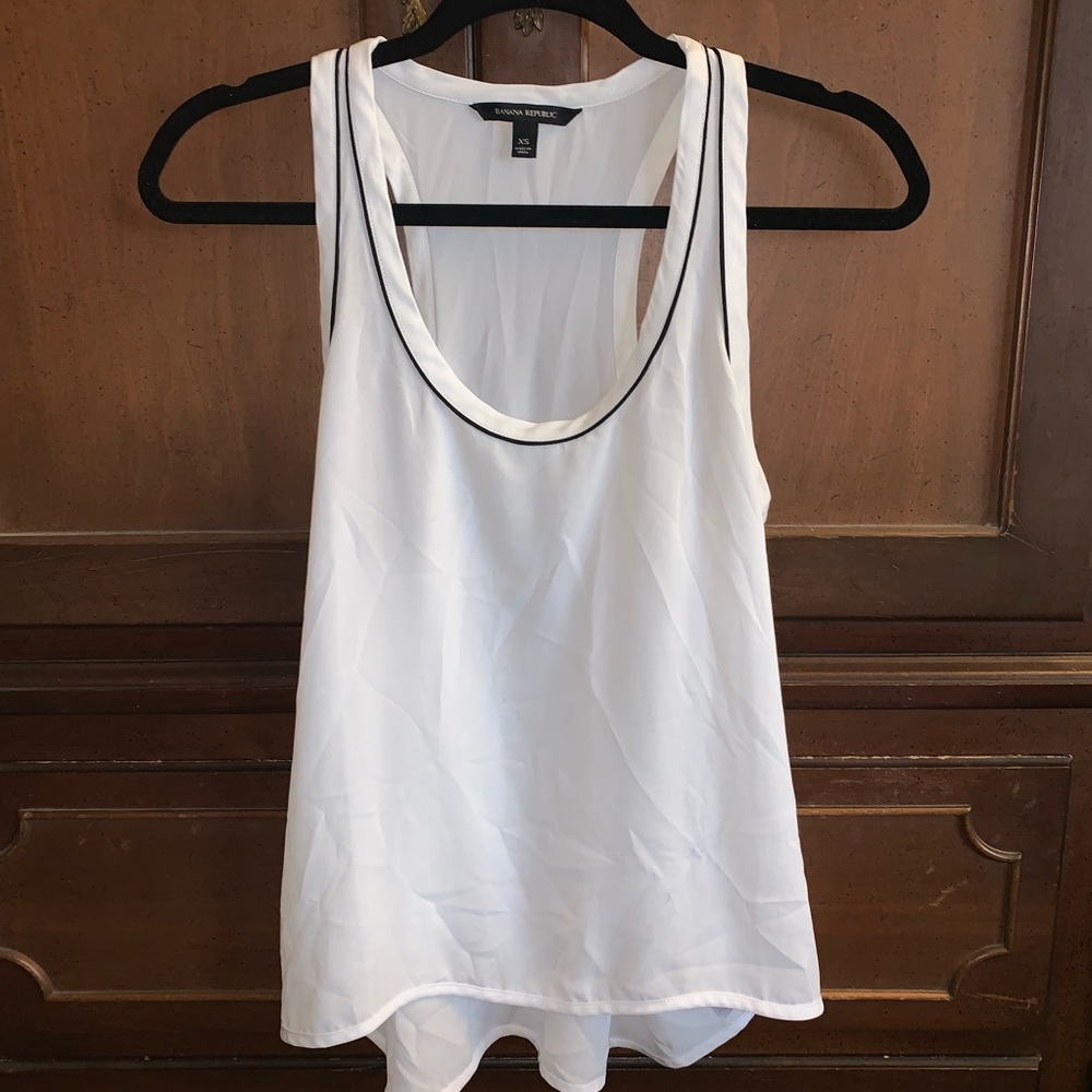 White sheer tank top blouse with black accents